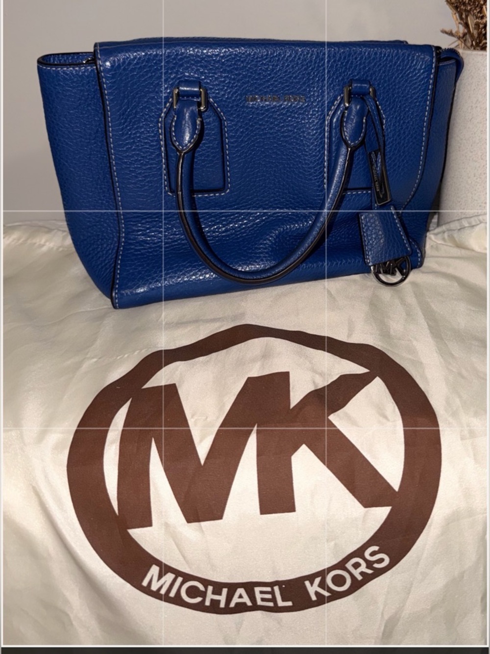 Michael Kors Cobalt Blue Pebbled Leather Satchel Silver Hardware Crossbody Tote - Picture 4 of 14